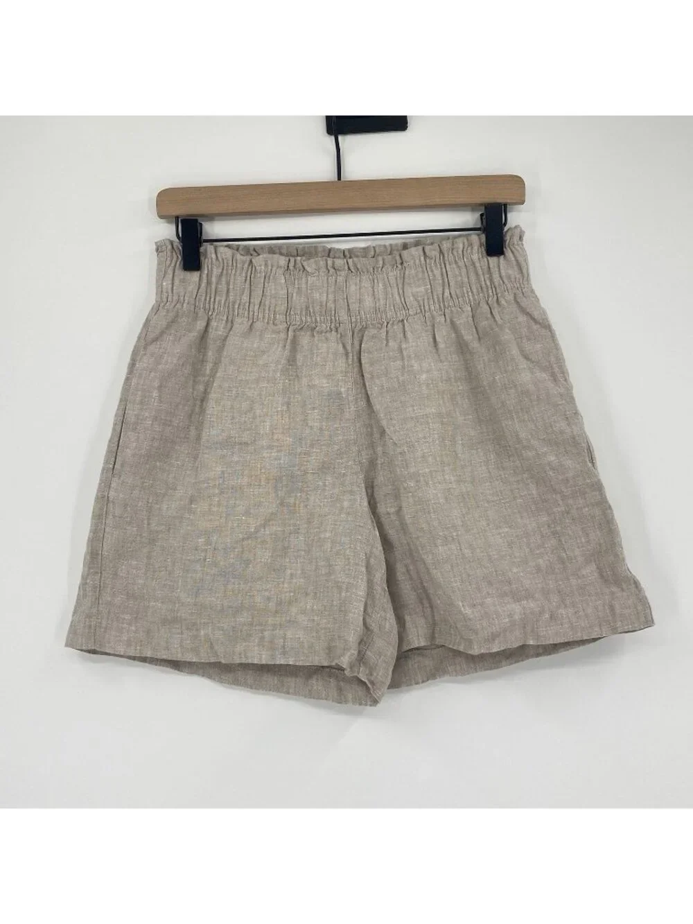 Quince Women's Size Small Flax Beige 100% European Linen High Waisted Shorts